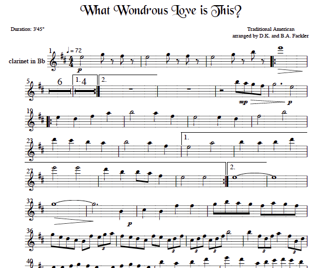 What Wondrous Love is This for Clarinet solo with harp accompaniment ~ sheet music for clarinet church music